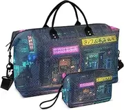 [ZRYSMY] Street Scene Cyberpunk Duffel Bag for Traveling, Travel Bag Gym Bag, with Multiple Interior Pockets Shoulder Weekender Bag for Women Men with Toiletry Bag 20.5L x 1.9W x 13.8H, Multi-Colored