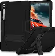 EabHulie Case for Samsung Galaxy Tab S9 Plus/S9 FE Plus 12.4" SM-X810/X816B/X818U/X616B 2023 Three Layers Heavy Duty Shockproof Kickstand Protective Case Cover Black