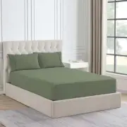 1500 Thread Count Cotton Blend Fitted Sheet & Pillowcase Set Sage - No Flat S...