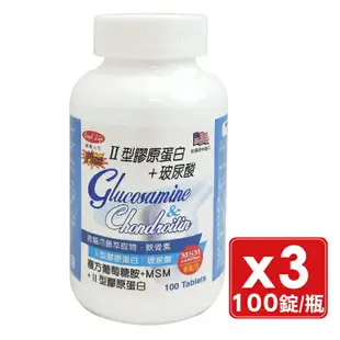 得意人生 新葡萄糖胺+Ⅱ型膠原蛋白 100錠X3瓶 專品藥局【2013743】