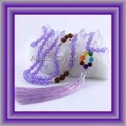AMETHYST JAPA MALA, 8MM Knotted AMATHYST Mala Necklace With Chakra & Bodhi Beads