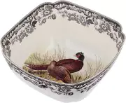 Woodland Deep Serving Bowl with Pheasant Motif | 9.5" Large Square Bowl | Huntin