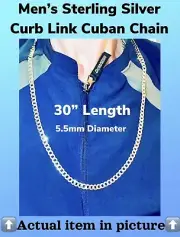 SOLID STERLING SLIVER - 925 30in 5.5mm Miami Cuban Curb Link Baseball Chain