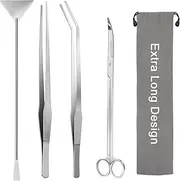 Liveek Aquarium Aquascape Tools Kit 15in, 4 in 1 Anti-Rust Aquatic Plant Aquascaping Tool Stainless Steel Tweezers Scissor Spatula for Aquarium Tank Clean Fish Tank Aquascape Accessories Set(Silver)