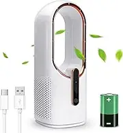 SISMEL Desk Fan, Small Quiet Bladeless Fan 11.8 Inch USB Table Fan, Portable Rechargeable Battery Operated Fan with Touch Control 3 Cooling Speeds, Personal Desktop Fan for Bedroom Office Home