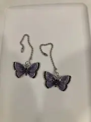 RETRO PURPLE BUTTERFLIES BUTTERFLY SILVER CEILING FAN LIGHT SWITCH PULL LG PAIR