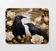 Black Crows Flowers Mouse Pad 9.5"x8" Non Slip Rubber Bottom Rectangle Mousepad