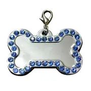 5 x Dog Pet Cat Stainless Charms Blue Rhinestone Loop Tag Pendants