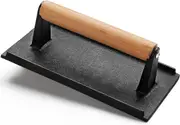 Cast Iron Grill Press with Wooden Handle for Meat, Burgers, Bacon, and Steak