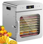Stainless Steel Food Dehydrator, Fruit Dryer, 30-90° Temperature Adjustable, with 10 Removable Trays Snacks Air Dryer, for Drying Fruit, Meat, Vegetable, Jerky and Pet Treat