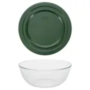Pyrex (1) 7404 4.5qt Sculpted Glass Bowl and (1) 7404-PC 4.5qt Thyme Green Lid