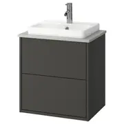 HAVBÄCK / ORRSJÖN wash-stnd w drawers/wash-basin/tap, dark grey/grey stone effect, 62x49x71 cm