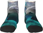 [JEJEA] West Indian Manatees print Men's Athletic Cushioned Crew Socks Crew Training Athletic Socks Men and Women for Sports