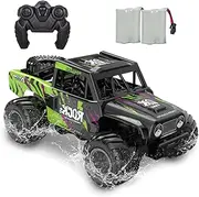 KB KAIBO Q191 Remote Control Car & Monster Truck Toys for Boys 4-12 - 1/16 Scale Waterproof Amphibious 4WD RC Car w/ 2 Batteries (50 Min) - All-Terrain Indoor/Outdoor, Pool, Grass, Green