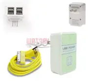 100 4 USB PORT WALL ADAPTER+3FT CABLE POWER CHARGER YELLOW GALAXY TAB 7 8.9 10.1