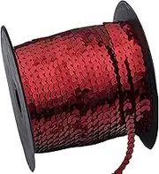 tunghey 6mm Flat Sequin Strip Sequins on a Roll, Sequin Trim by The Yard, String Metallic Sequin Strand for Crafts Sequin Fringe Sewing 100 Yds/90m (red)