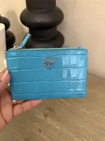 Tory Burch Britton Embossed Turquoise Zip Card Case Wallet Purse NWT