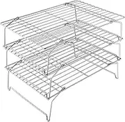 Cooling Rack Set of 3, P&P CHEF Stackable Stainless Steel Baking Cooling Roasting Cooking Racks for Cake, Pastry, Bread, Meat, Bacon, Collapsible & Thick wire, Oven & Dishwasher Safe - 15’’x10’’