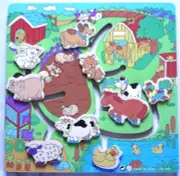 Large Wooden Sliding Children's Puzzle of a Farm Yard