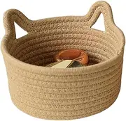 Cat Shaped Storage Basket - Decorative Woven Container, Portable Foldable Organiser, Animal Design Laundry Basket with Cute Ears, Soft Fabric Container for Children's Room Cabinet Shelves