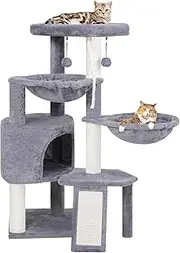 Cat Tree Tower with Scratching Posts,Activity Centre Climbing Tree Furniture with Cat Condo and Two Hammocks,Grey
