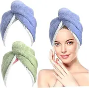 AUTSUPPL 2Pcs Hair Drying Towels Set Coral Fleece Quick Dry Head Wraps for Women Grey & Hair Towel Wrap for Fast Absorption and Comfortable Use