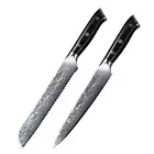 TURWHO 8'' Bread Knife + 8'' Slicing Knife Japanese VG10 Damascus Steel Knives