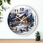Upper Michigan Winter Scene Snow Log Cabin Art Wall Clock W/ 3D All Wood Frame