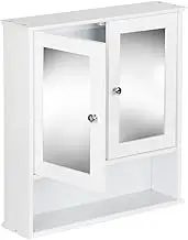 Artiss Bathroom Storage Cabinet, 58cm Height Adjustable Cupboard Side Table Corner Shelf Wall Over Toilet Roll Storages Cabinets Unit Home Furniture Organiser Accessories, with Mirror White