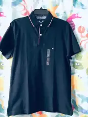 NWT Men Tommy Hilfiger Navy Cotton Mesh Tipped Collar Short Sleeve Polo Shirt S