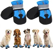 4 PCS Dog Boots Paw Protector,Waterproof Dog Shoes with Reflective Straps,Adjustable Washable Non-Slip Dog Shoes,Dog Boots for Injured Paws, Outdoor Walking Boots (Blue, XL)