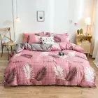 Nordic Bedding Set Leaf Printed Bed Linen Sheet Plaid Quilt Cover Set Bedclothes