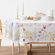 Bnejvif Spring Floral Oval Tablecloth - Waterproof Wrinkle Free Durable Fabric for Spring Summer Tables, Flower Print, 60 X 120 Inch
