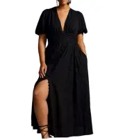 NWT by ANTHROPOLOGIE sz 2X The Katerina Button Front dress in Black