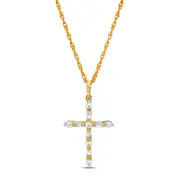 0.2 CT. T.W. Baguette and Round Natural Diamond Cross Pendant in 10K Yellow Gold