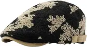 [Generic] Floral Lace Pattern Wool Flat Cap, Black and Gray, Classic Newsboy Style