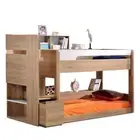 Natural Wood-Toned Children Bunk Bed Storage Bookshelves Drawers Loft Bed Kids