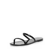 AQUA Metallic Slip On Flat Jelly Sandals Women's 9B Black Open Toe