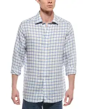 Scott Barber Coastal Plaid Linen-Blend Shirt