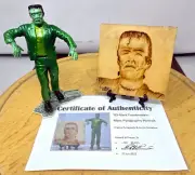 '63 Marx Frankenstein Figure & Pyrography Portrait Combo – Signed Art with COA