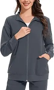 [AMPOSH] Women’s Scrub Jacket with Full Zip, Elastic Cuffs & 2 Deep Pockets