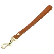 Leather Wristlet Strap for Purse, Keychain Bag (Brown Leather, Gold Clasp)