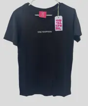 One Teaspoon Women Linen Washed Black Logo Basic Tee Shirt Short Sleeve Size XXS