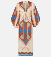 [Johanna Ortiz] Johanna Ortiz Printed tie-detail linen midi dress AU 6 multicoloured