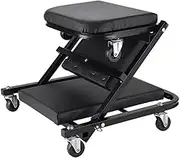 Workshop Stool Mechanic's Seat Folding Car Repair Bed Auto Maintenance Work Bench Chair Auto Workshop Bench Wheels Roller Car Creeper(Black)