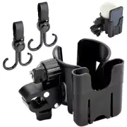 Universal Stroller Cup Holder with Mobile Phone Holder and Hooks, 2in1 Strollers