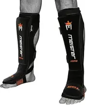 Meister Edge Leather Instep Shin Guards w/Gel Padding (Pair) - Black