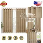 Rustic Burlap Linen Curtains 63'' Light Filtering Drapes with Bronze Grommets