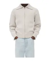 Bottega Veneta Zip-Up Knitted Cardigan S Pigeon white mixed color
