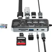 10 in 1 Type-C Docking Station PD 100W 3.5mm Audio USB 3.0 2.0 Card Reader